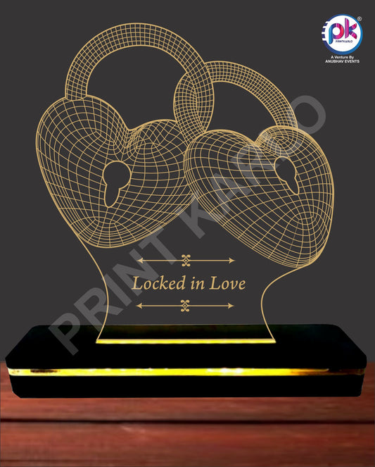 Acrylic LED Lamp- Love Lock Hearts
