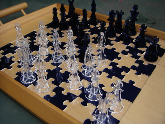 Laser Cut Chess Jigsaw Puzzle Chess Board And Pieces